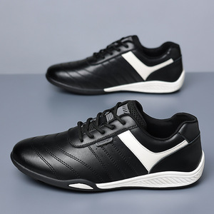 Chaussures bateau en cuir noires à bout rond et lacets, doublure en maille respirante, semelle extérieure en caoutchouc, toutes saisons, chaussures décontractées pour hommes - Product Image 3