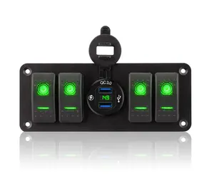Kombinasi kontrol sirkuit 12/24V Voltmeter Digital LED Panel saklar Rocker mobil 4 Gang Port USB ganda untuk truk RV laut