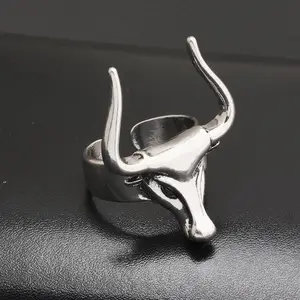 Overdreven Punk Bull Head Grote Hoorn Verstelbare Ring