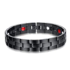 Pulseiras e pulseiras de contas de germânio magnético de aço inoxidável para homens fitness personalizados moda preta