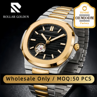 Rolar Golden OEM Fabricant de montres personnalisées, montre mécanique automatique en acier inoxydable de luxe pour hommes, Montre