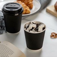 Gobelets en papier ondulé noir de 10 oz, imprimés, économiques, compostables, avec couvercles, personnalisables, en matériau recyclable