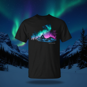 T-shirt Iceland Lights, design montagne aurore, souvenirs d'Islande - Product Image 3