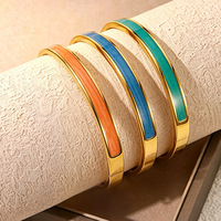 Nouveau bracelet géométrique en acier inoxydable au design simple et original, avec revêtement en émail laqué 18K, ne se décolore pas.