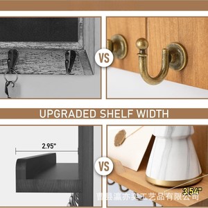 Wooden Wall Mounted Key Rack With <b>Shelf</b> Storage Organizer For Entryway Living Room Decorative <b>Hooks</b> For Keys And Mail - Product Image 4