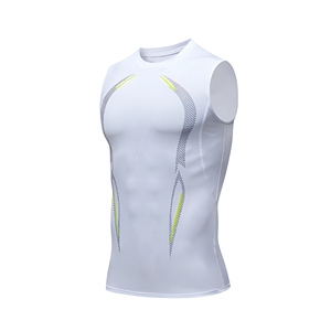 Camiseta sin mangas de compresión para hombre, blanca, con cuello alto, ecológica, de secado rápido, transpirable, que absorbe el sudor, ajuste ceñido, poliéster - Product Image 1