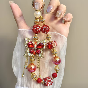 Hermoso Llavero Acrílico Brillante con Forma de Mariposa, Cadena con Pedrería para Mujer, Correa Personalizable para Teléfono - Product Image 1