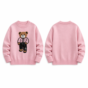 <span class=keywords><strong>Pull</strong></span> en tricot pour femme avec applique ours en peluche, col rond, manches longues, coupe ample, rose, automne-hiver - Product Image 2
