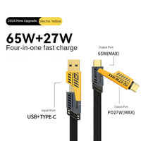 Kabel Pengisi Daya Cepat PD 65W Logam Paduan Seng Grosir, Kabel Charger Multi Ponsel 4-in-1 dengan Layar Tampilan Tegangan & Penggunaan di Mobil 1m 1.5m 2m