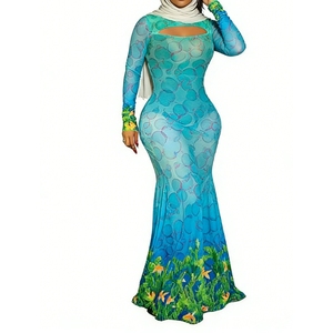 Vestidos de Moda Otoñal con Estampado Único y Cordones, Estilo Cola de Pez, para Mujer - Product Image 2