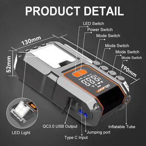 <span class=keywords><strong>Mini</strong></span> arrancador de coche de 99800mAh 1000A con batería de litio de 12V, Banco de energía, paquete de salto con compresor de aire, cargador de refuerzo para coche - Product Image 2