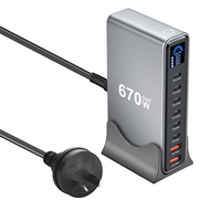 Station de charge verticale 8-en-1 pour bureau, puissance maximale 670W, 6 ports USB-C, 2 ports USB-A, hub de charge rapide PD QC avec support de refroidissement