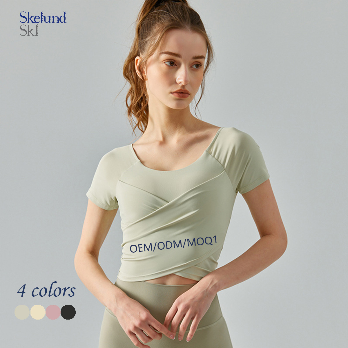Skelund Custom Yoga Dress Short-sleeved Slim-fit Seamless Semi-fixed Cup Fitness Running Fitness Dress with Chest Pad for Women
