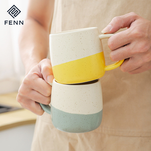 FENN Tasses à café en céramique mouchetée faites à la main Ensemble <span class=keywords><strong>de</strong></span> <span class=keywords><strong>4</strong></span> tasses à café en porcelaine pour latte/thé/lait/cacao chaud Idéal pour tasse cadeau - Product Image 3