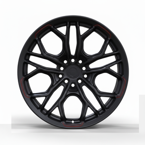 Jantes en aluminium forgé sur mesure, noir satiné avec ligne rouge fraisée, jantes de course à rayons en Y - Product Image 2