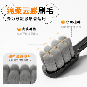 Cloud Sensing <b>Waves</b> Toothbrush Soft Bristle Adult Manual High Quality Black White - Product Image 1