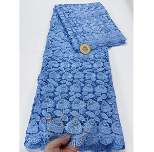 Tissu en dentelle guipure florale brodée africaine avec pierres, écologique, 5 yards MOQ pour vêtements féminins nigériens - Product Image 6