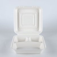 Boîte à lunch Bento à emporter 2 3 compartiments Contenant alimentaire dégradable Boîte à lunch 8 "9"