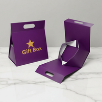 Boîte cadeau pliable portable noire de style tente avec poignée découpée, doublure en éponge et fermeture magnétique pour cosmétiques haut de gamme