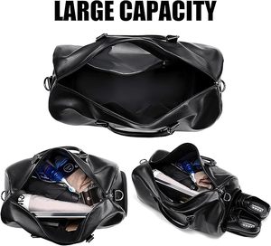 Sac de voyage en cuir PU noir grande capacité personnalisé pour hommes, sac de week-end, sac de nuit pour les voyages - Product Image 3