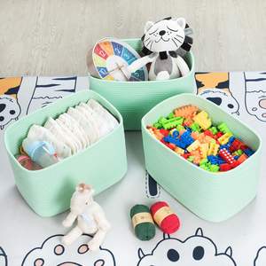 ตะกร้าผ้าเชือกคอตตอนทอสีม่วงสำหรับใส่เสื้อผ้าและของเล่นพร้อมที่จับ - Product Image 6