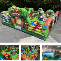Château gonflable combiné Huatong Outdoor Hupfburg sur le thème des animaux de la jungle, toboggan gonflable coloré pour enfants