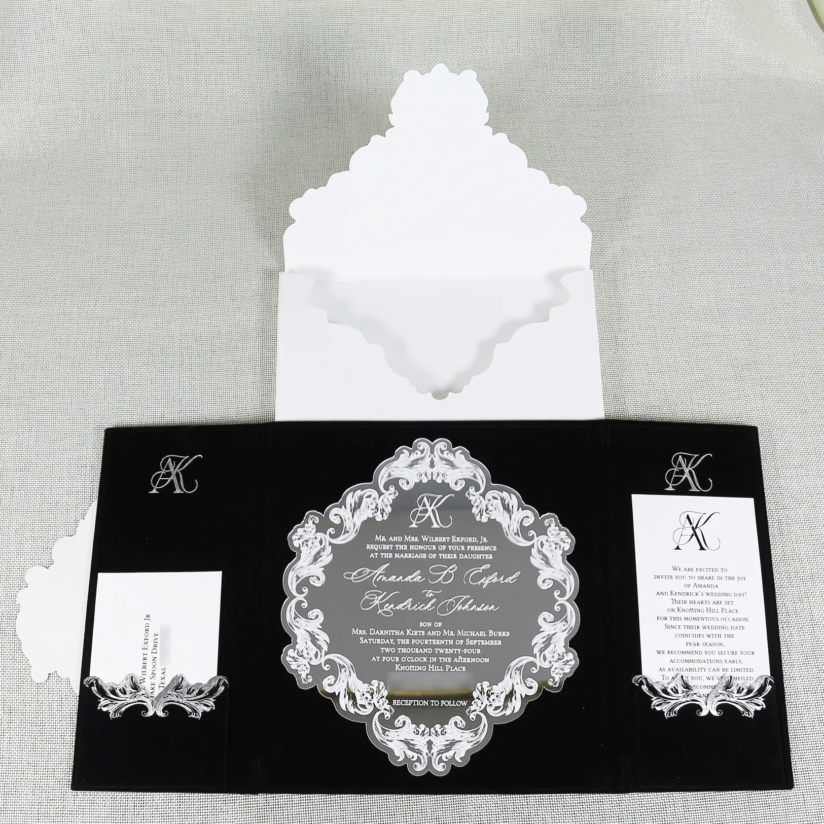 Товары для рукоделия, роскошные черные замшевые бархатные картонные свадебные пригласительные открытки с серебряным зеркальным акрилом