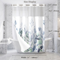 Rideau de douche imperméable en polyester à double couche, à grandes boucles, imprimé numériquement, durable, sans crochets, écologique, best-seller transfrontalier