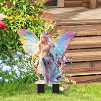 Pot de fleurs double face imperméable en acrylique 2D imprimé UV et gravé au laser, style fée papillon, fantaisie, conte de fées, ornement de jardin