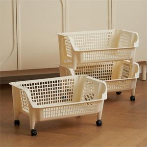 Monr <span class=keywords><strong>2025</strong></span> Thiết Kế Mới Nhựa Hình Chữ Nhật Hộ Gia Đình <span class=keywords><strong>Stackable</strong></span> Lưu Trữ Giỏ Với Bánh Xe Đồ Lặt Vặt Tổ Chức Nhà Bếp Lưu Trữ Kệ - Product Image 1