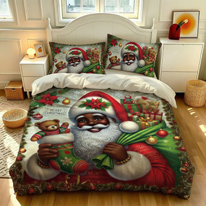 Juego de Ropa de Cama de 3 Piezas con Estampado Digital Navideño, Funda de Edredón de Microfibra Cepillada con Diseño de Papá Noel y 2 Fundas de Almohada para Regalo Navideño - Product Image 2