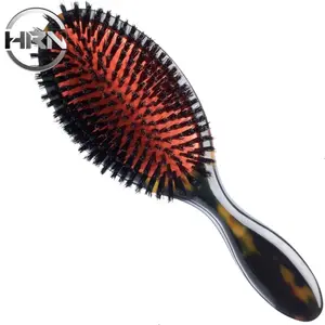 2024 Fresh Suppliers Custom Logo Handmade Cushioned Paddle Detangle Hair Styling Brush With Acetate Handle Boar Bristle For Home