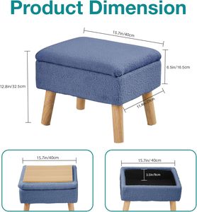 BRIAN DANY <strong>Velvet</strong> Teddy Fleece Storage Ottoman <strong>Footstool</strong> with Legs Home Furniture for Living Room Entryway Office <strong>Blue</strong> - Product Image 3