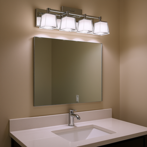 Lámpara de Baño Moderna con 4 Luces LED Cromadas, 26 Pulgadas, Pantallas Acrílicas Cuadradas, Montaje en Pared, Iluminación para Espejo - Product Image 2
