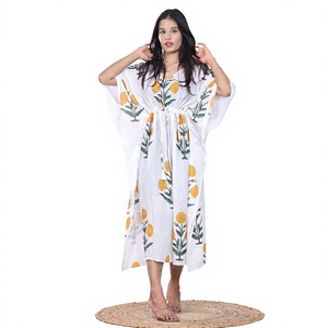 Women's Cotton <b>Kaftan</b> Dress Skirt Hand Block Printed Floral <b>Summer</b> Sleepwear 1 Piece Simple Fashion Element Customized Color - Product Image 3