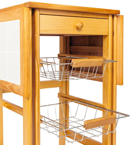 Combohome MDF Wooden Drop Leaf <strong>Kitchen</strong> <strong>Island</strong> <strong>on</strong> <strong>Wheels</strong> Portable Folding Storage Trolley Cart with Drawer/Baskets Small Rolling - Product Image 6