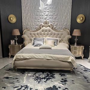 Cama de Madera Maciza Estilo Francés de 1.8m, Cama Tapizada Tamaño Queen, Cama de Dormitorio Principal de Tela de Lujo para el Hogar - Product Image 1