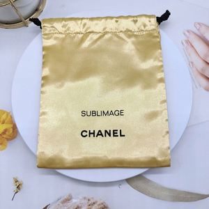 Double Layer Custom Logo Gold Satin Drawstring Pouch Premium for Cosmetic Packaging and Skincare Storage - Product Image 3