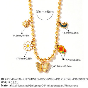 Collar con Dijes Chapados en Oro con Mariposas, Sol, Luna y Flores, Cadena con Cuentas, Joyería de Aleación Linda para Mujer, Regalo - Product Image 2