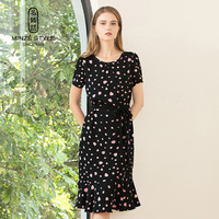 Robe midi plissée à manches courtes pour femme, imprimée numériquement à pois, tissée, décontractée d'été, avec ourlet à volants et taille naturelle, ODM