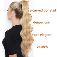 Extensions de queue de cheval synthétiques de 22 pouces, résistantes à la chaleur, à ondulations profondes, à clipser, avec fixation Velcro pour femmes, vente en gros