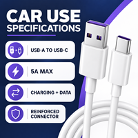 Câble de charge rapide USB-A vers USB-C 5A, violet, avec connecteur stable, pour accessoires mobiles, vente en gros