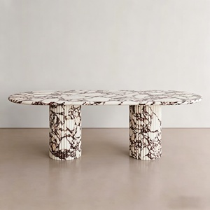Table à manger ovale en marbre Calacatta Viola de luxe UnionStone, pierre naturelle polie, base en colonne cannelée pour salle à manger à domicile - Product Image 3
