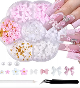 Adornos 3D para Uñas con Forma de Lazo, Flores Rosadas y Cristales, Caja Mixta de Accesorios de Manicura para Uñas Bonitas - Product Image 3