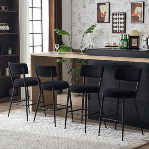 Lot de <span class=keywords><strong>4</strong></span> <span class=keywords><strong>chaises</strong></span> de <span class=keywords><strong>bar</strong></span> modernes rembourrées en tissu teddy-Tabouret haut à base métallique-Convient pour la cuisine, la salle à manger et le salon - Product Image 1