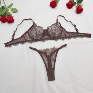 Ensemble de Lingerie en Dentelle pour Femme, Soutien-Gorge Transparent à Armatures et Culotte, Style Français Sexy, Vente en Gros - Product Image 5
