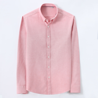 Kemeja Oxford Lengan Panjang Pria 100% Katun Kerah Kancing Bawah Kemeja Kasual Formal untuk Pria