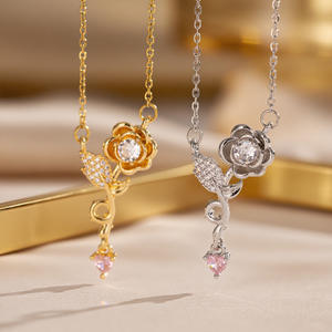 Collare De Acero inossidabile elegante fiore rosa collana in acciaio inox per le donne in acciaio inox catena clavicola gioielli - Product Image 1