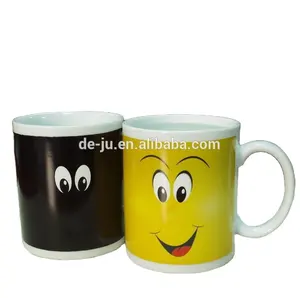 Top Sale Handpainted Ecological Yellow Smiley Face Ceramic Color Changing Cup