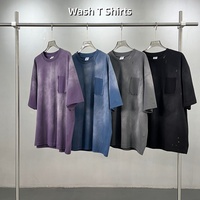 T-shirt vierge pour homme, personnalisable en gros, 275 g/m², style streetwear robuste, avec poche, effet délavé à l'acide, effet éclaboussures de peinture, effet vintage et vieilli
